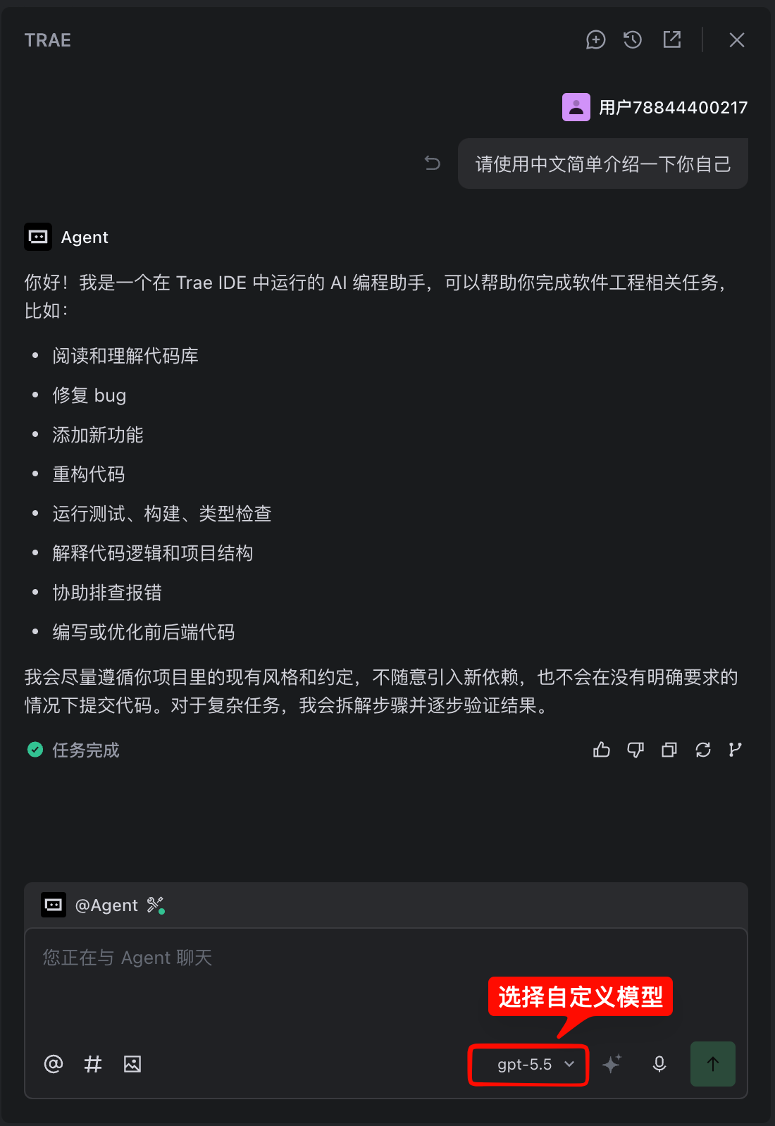 Trae 自定义模型配置完成